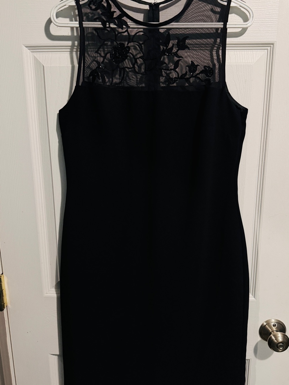 Scarlett Black Midi Dress with Embroidered Mesh Yoke
